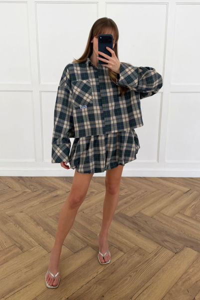 Рубашка укороченная в клетку Label .B, цвет: сине-зеленый,  купить онлайн