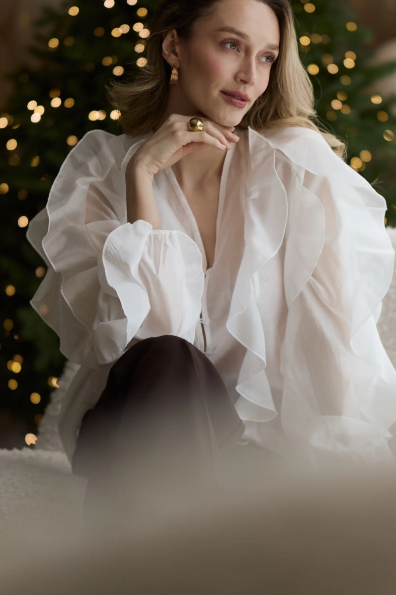 Блуза из лиоцелла с рюшами Ricoco, цвет: молочный, 6083/2 купить онлайн