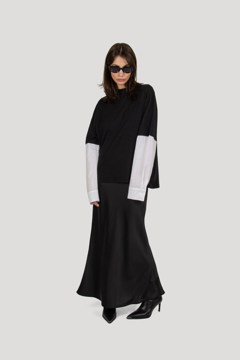 Футболка с рукавами рубашки FLIGEL, цвет: BLK/WHT, LSS.003.431 со скидкой купить онлайн