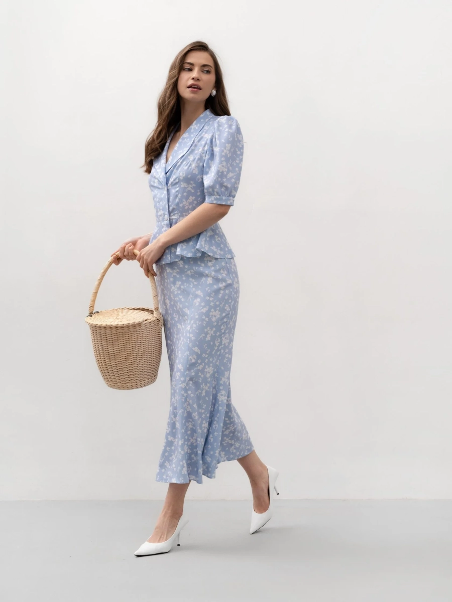 Блуза в цветочный принт TRES, цвет: голубой, НФ-00002763 купить онлайн