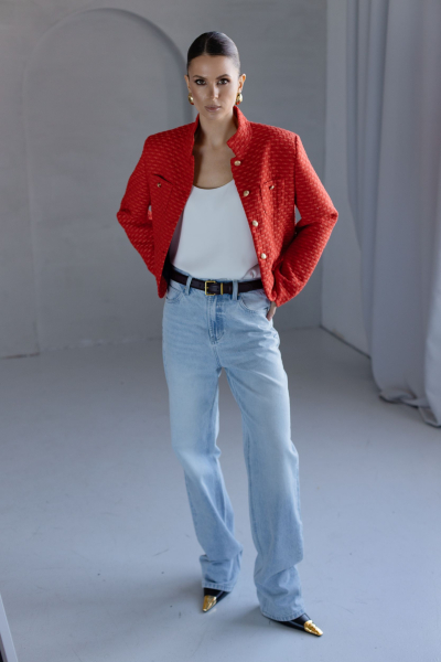 Жакет из твида укороченный со стойкой VLVT, цвет: красный, 00-00005378 купить онлайн