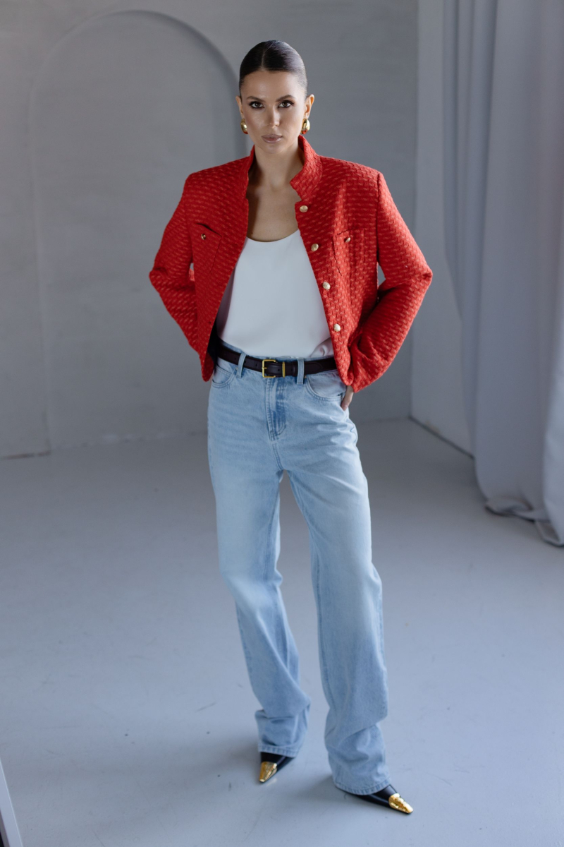 Жакет из твида укороченный со стойкой VLVT, цвет: красный, 00-00005378 купить онлайн