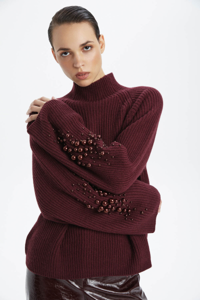 Свитер объемный с бусинами на рукавах M.REASON, цвет: Бордовый, 12.11170.463.036 W26 купить онлайн
