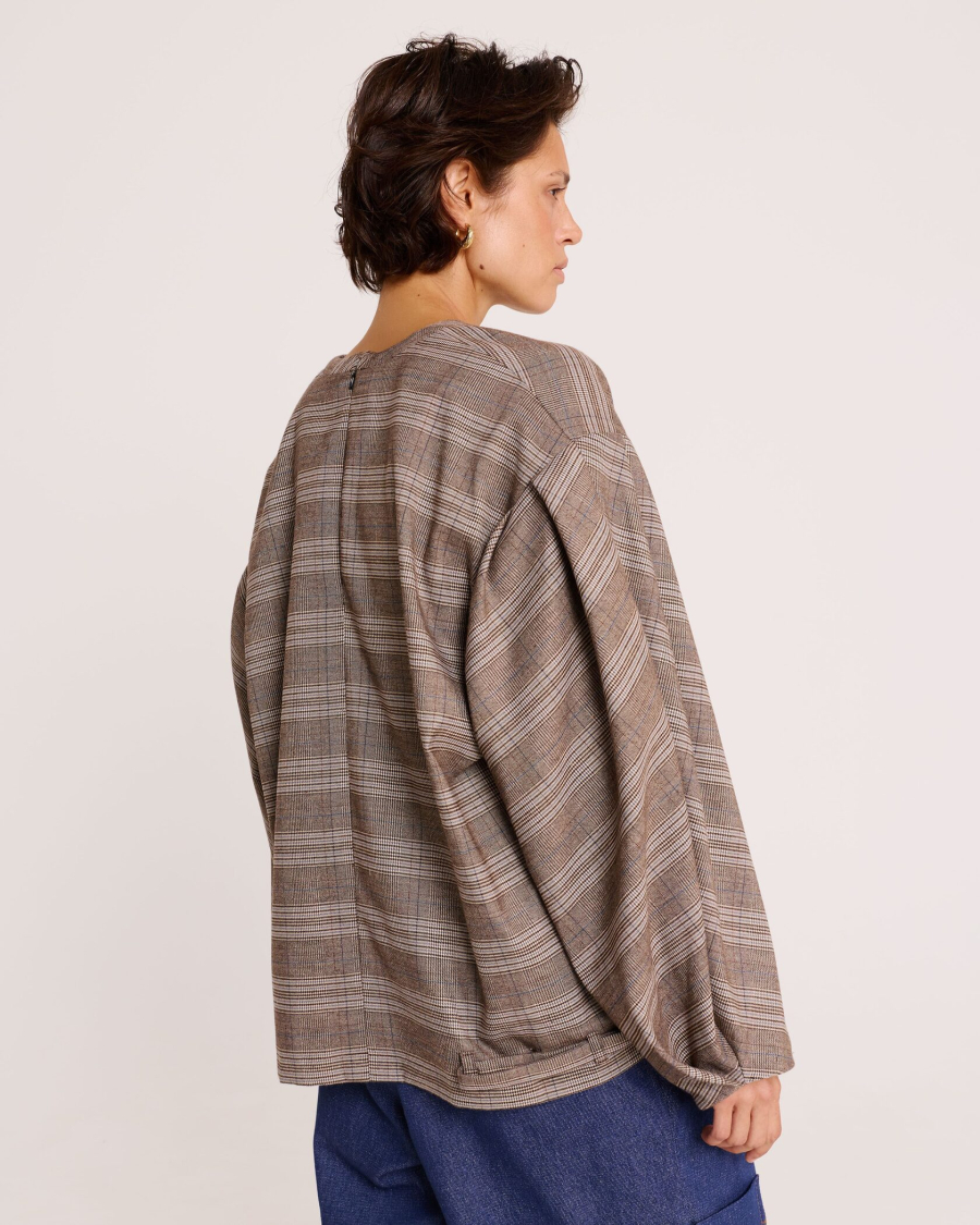 Блуза с объёмными рукавами в клетку Anmuse, цвет: разноцветный, BL25W196-DM-1 купить онлайн