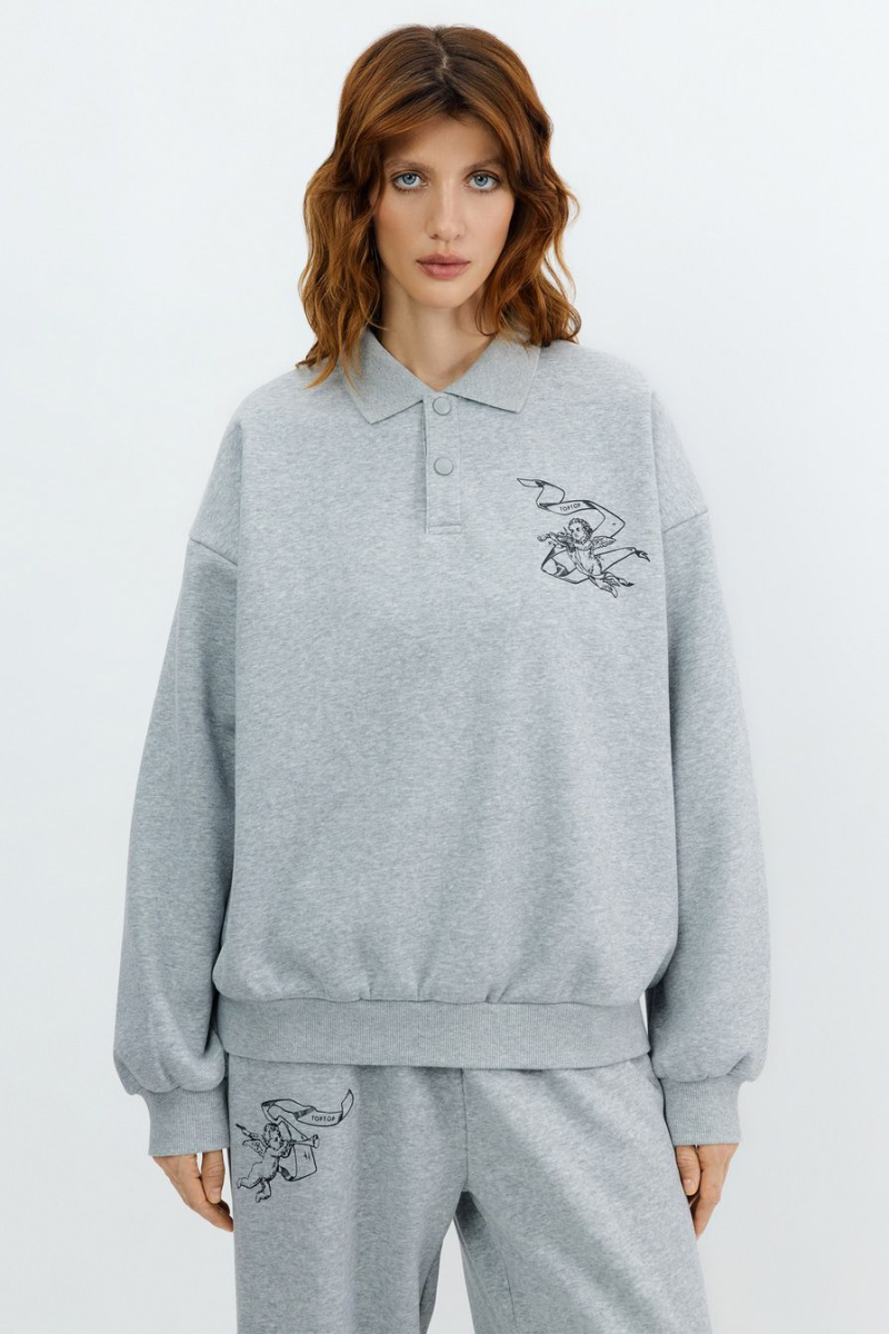 Свитшот с воротником-поло