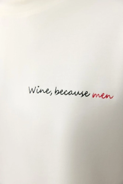 Свитшот из смесового хлопка с вышивкой Wine, because men Daisyknit, цвет: белый,  купить онлайн