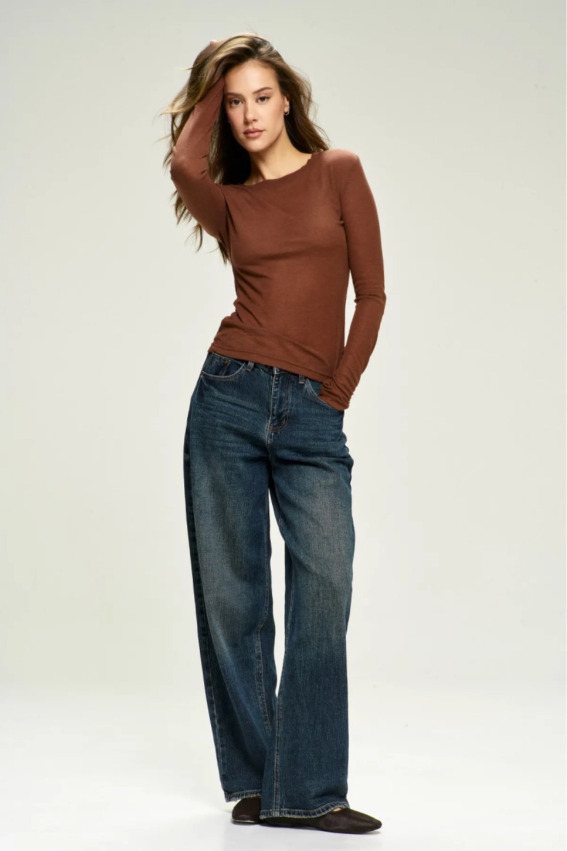 Лонгслив Basic с необработанным краем Brown Erist store, цвет: коричневый, НФ-00002819 купить онлайн