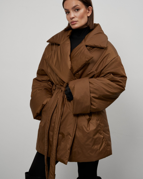 Пуховик PUFFER COAT SHORT TOFFEE YONS, цвет: коричневый, YO-705 купить онлайн