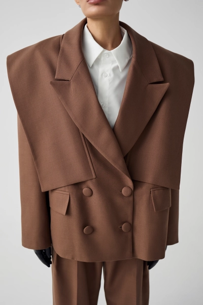 Шерстяной жакет с акцентными деталями Shtripling, цвет: коричневый, SHJKT003BRN купить онлайн