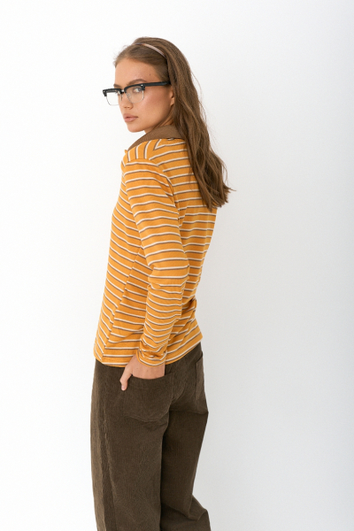 Лонгслив с воротником поло полуприталенный Ricoco, цвет: оранжево-коричневый, 6094/1 купить онлайн