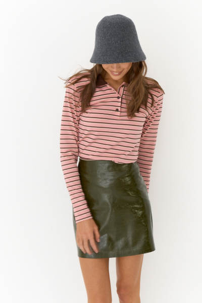 Лонгслив с воротником поло полуприталенный Ricoco, цвет: розово-коричневый, 6094/2 купить онлайн