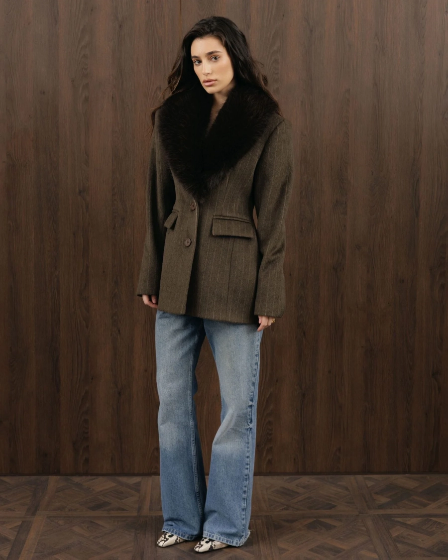 Пальто с мехом YONSRU, цвет: коричневый,  купить онлайн