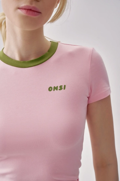 Футболка с контрастной горловиной ONSI, цвет: розовый,  купить онлайн