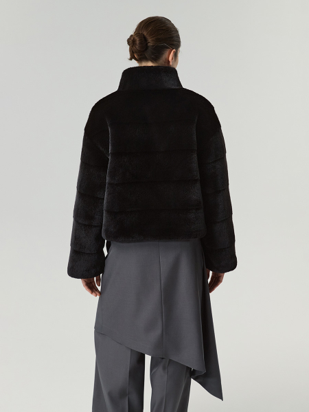 Экошуба с воротником стойка Only me, цвет: Черный, ЭШ5848 купить онлайн