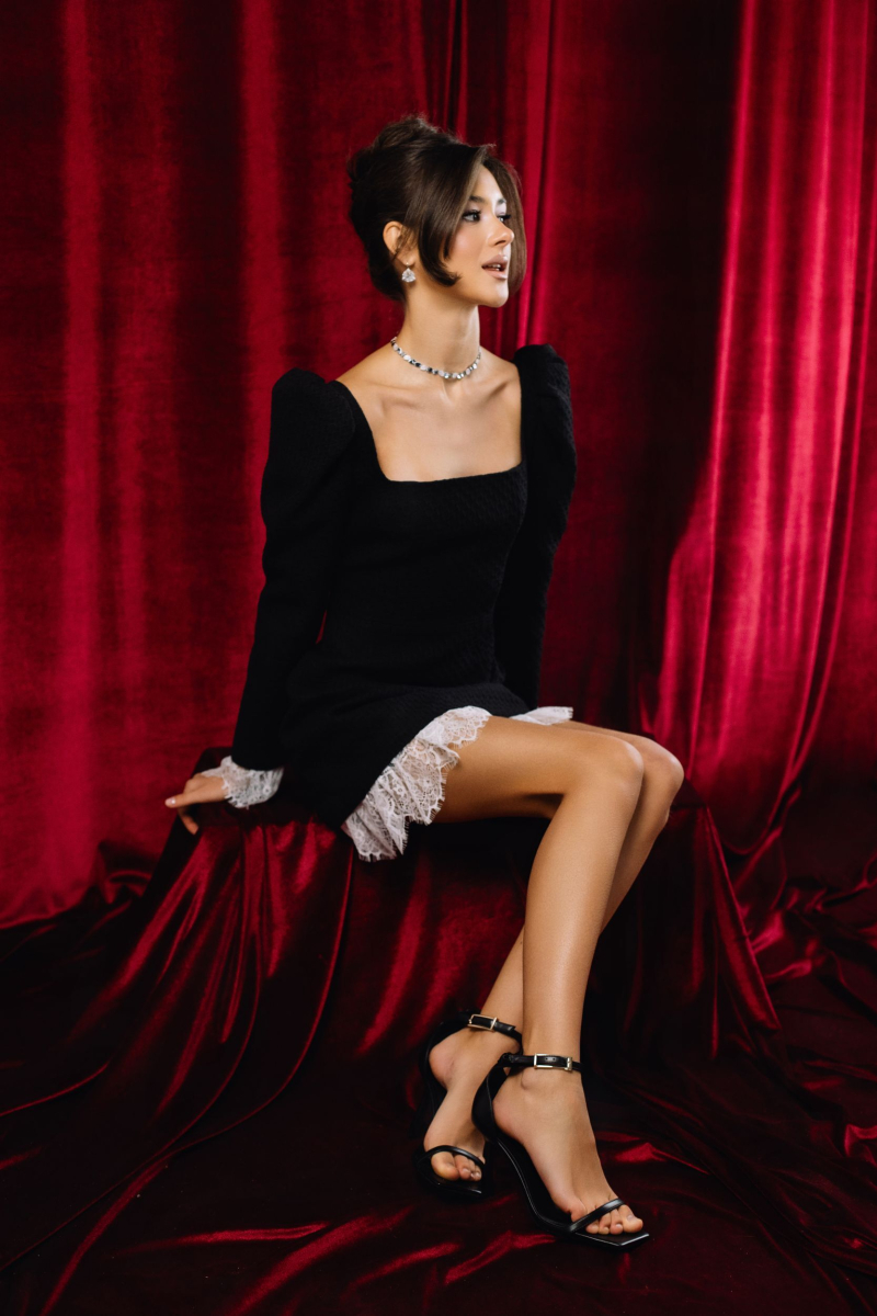 Платье из твида с кружевным подъюбником мини VELVET, цвет: Черный, 00-00005250 купить онлайн