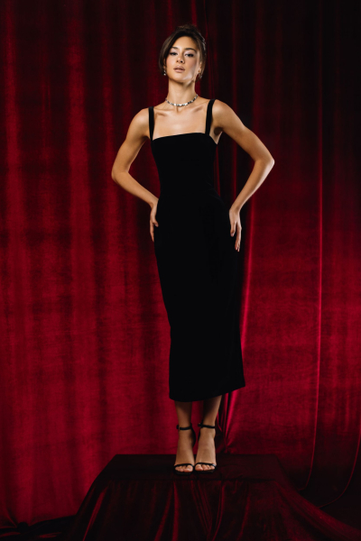 Платье из бархата на лямках миди VELVET, цвет: Черный, 00-00005258 купить онлайн