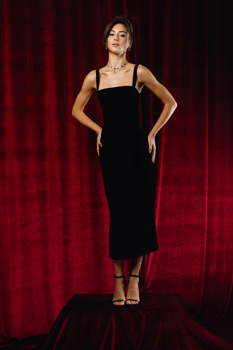 Платье из бархата на лямках миди VELVET, цвет: Черный, 00-00005258 купить онлайн