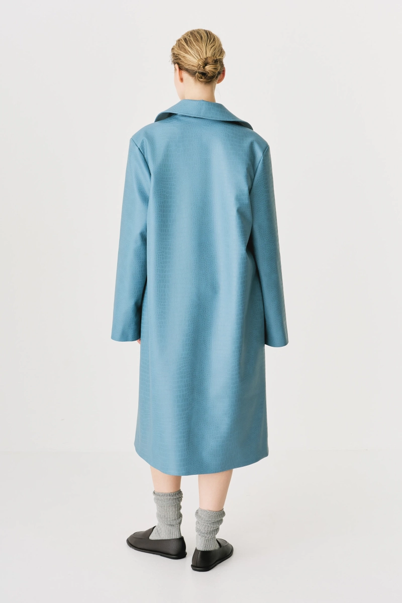 Тренч удлиненный из экокожи с эффектом тиснения Ricoco, цвет: синий, 7049/1 купить онлайн