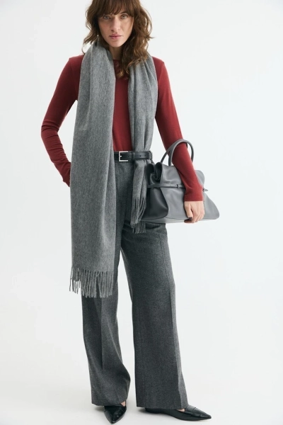 Шарф с бахромой из шерсти Daisyknit, цвет: серый  купить онлайн
