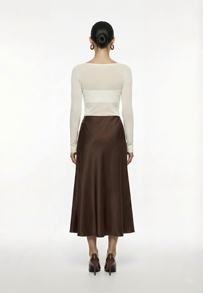 Юбка миди из атласа REFERT, цвет: темно-коричневый, 07-2541/14-2511 купить онлайн