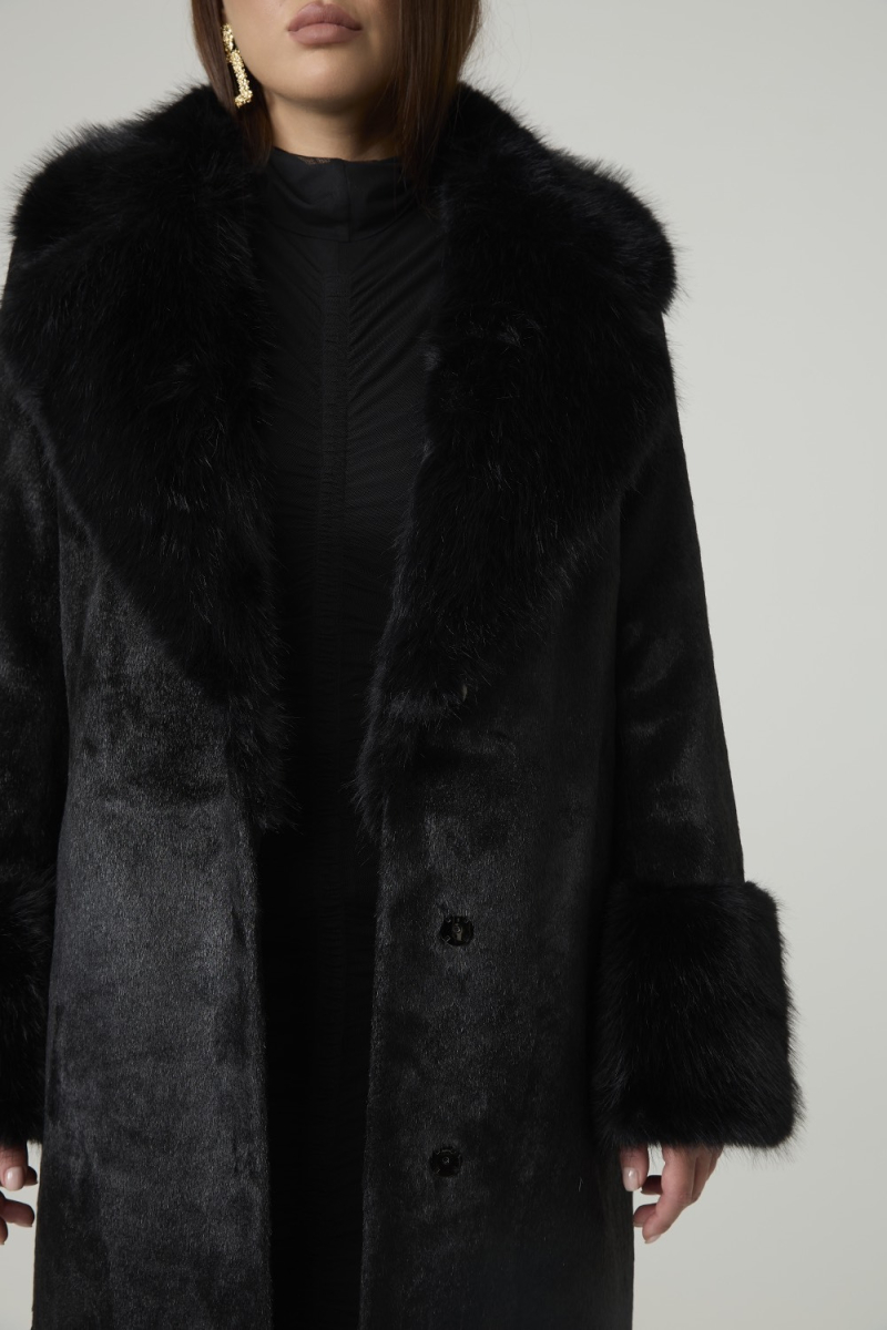 Пальто однобортное с отделкой мехом 4forms, цвет: Черный, 65459 купить онлайн