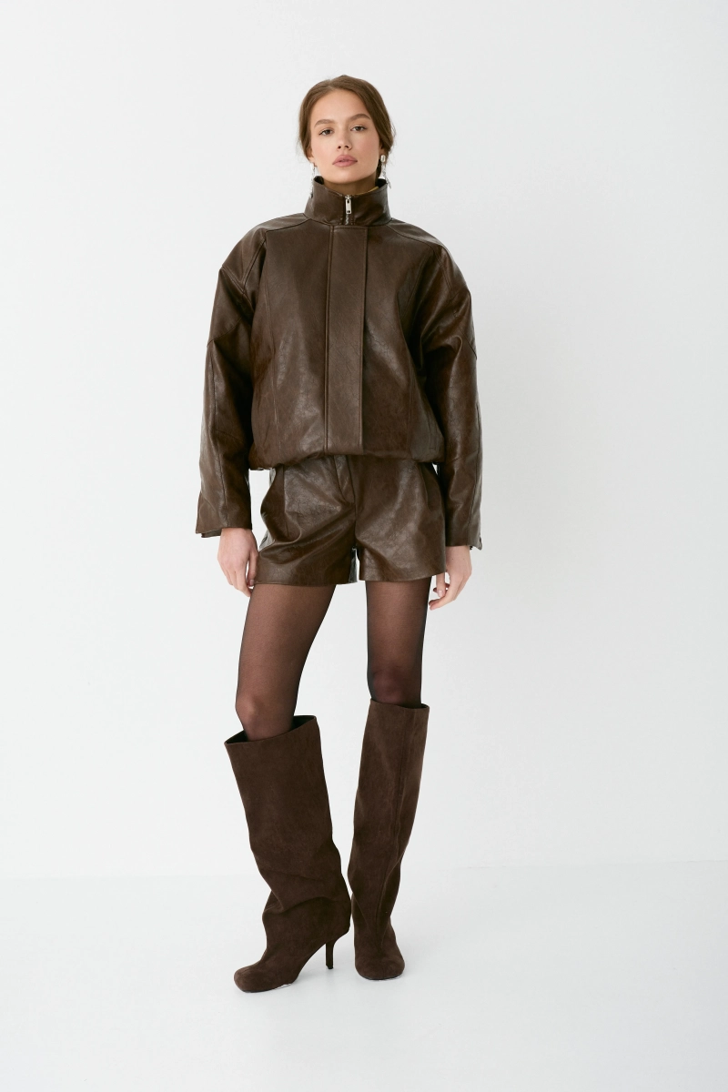 Бомбер из состаренной экокожи утепленный Ricoco, цвет: светло-коричневый, 6074/3 купить онлайн