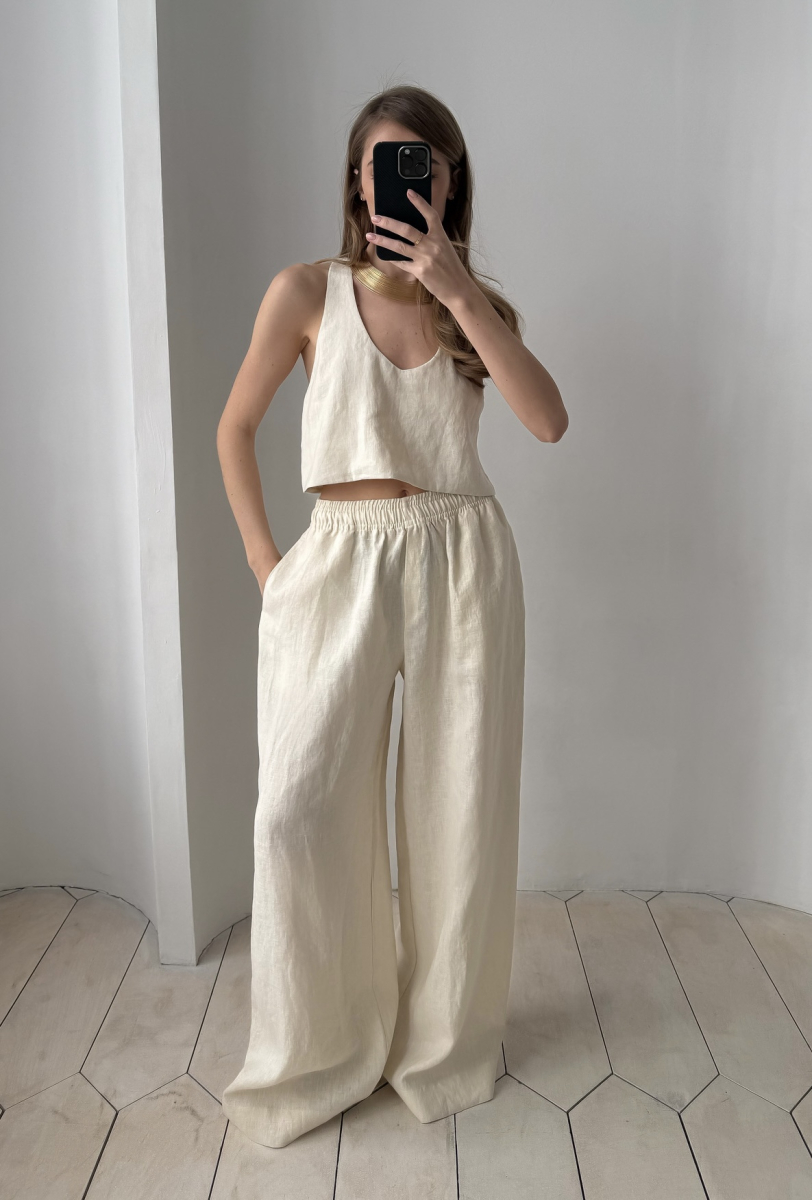 Брюки широкие изо льна BEIGE
