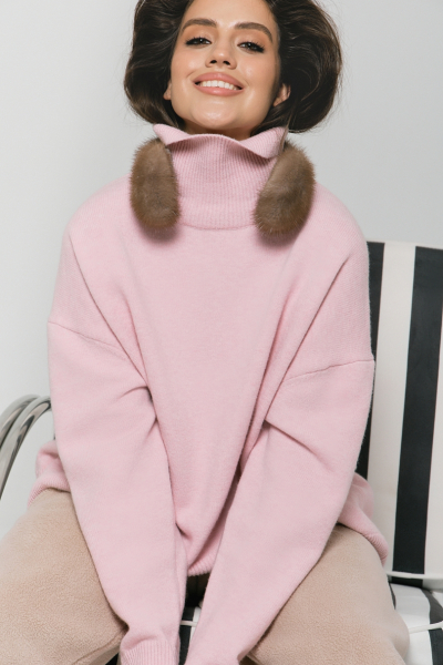 Свитер с шерстью оверсайз Ricoco, цвет: пудровый, 7014/1 купить онлайн