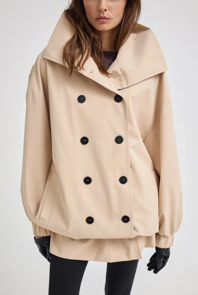 Тренч объемный с воротником стойкой Shtripling, цвет: белый, SHTCOT005MLK купить онлайн