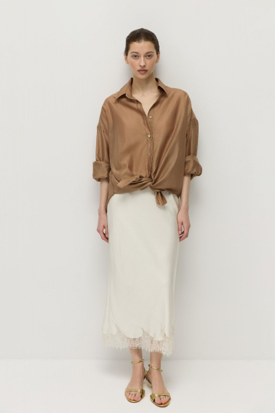 Рубашка объемная из шелка с хлопком AROUND, цвет: темно-бежевый, 211010_13SC01 купить онлайн