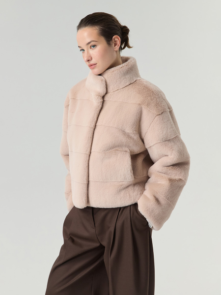 Экошуба с воротником стойка Only me, цвет: Пудра, ЭШ5847 купить онлайн