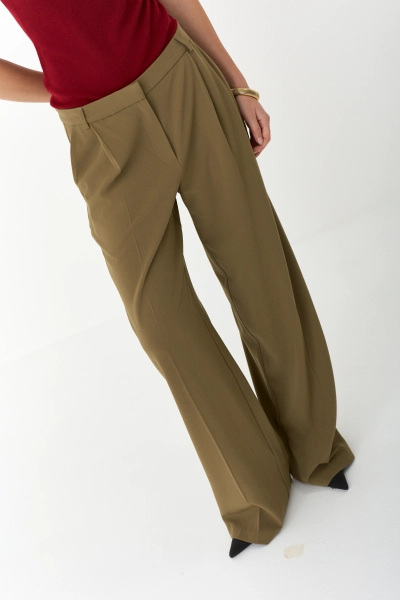 Брюки палаццо в расслабленном стиле Ricoco, цвет: оливковый, 6069/3 купить онлайн