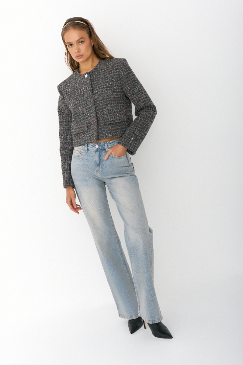 Жакет из цветного твида с акцентной пуговицей Ricoco, цвет: серый, 5074/2 купить онлайн