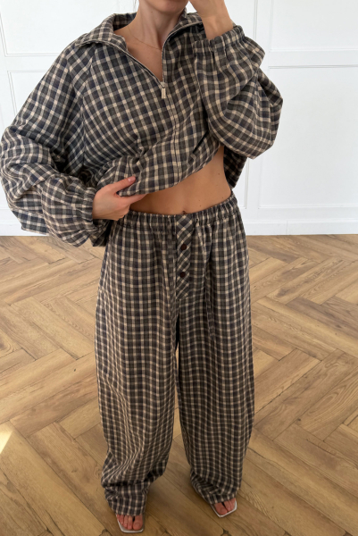 Брюки «бананы» в клетку Label .B, цвет: Сине-коричневый,  купить онлайн