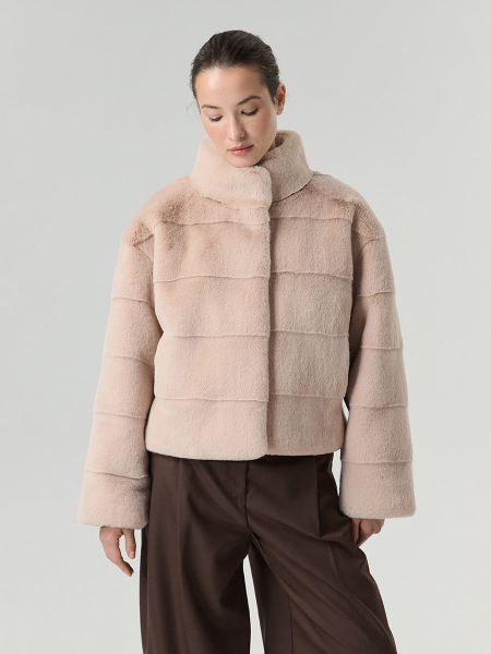 Экошуба с воротником стойка Only me, цвет: Пудра, ЭШ5847 купить онлайн