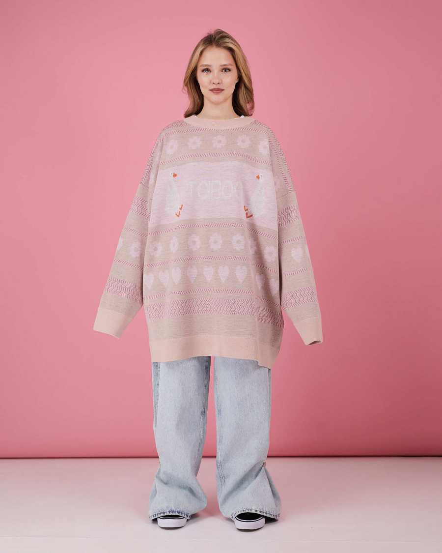 Свитер Гусиный паттерн TABOO, цвет: розовый, svguspat купить онлайн
