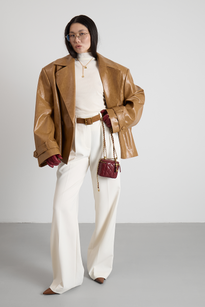 Тренч из текстурной кожи MIA AIM, цвет: рыжий, MIA737 купить онлайн