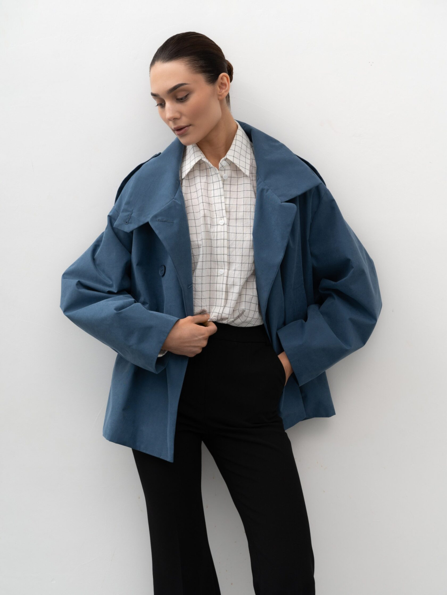 Тренч укороченный TRES, цвет: синий, НФ-00002749 купить онлайн