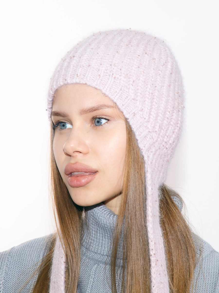 Шапка на завязках английская вязка LIBERT'A, цвет: светло-розовый 10014 купить онлайн