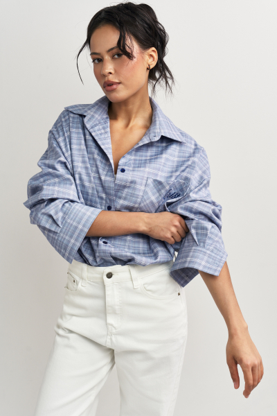 Рубашка в клетку с карманом Ледяной голубой Erist store, цвет: голубой, НФ-00003260 купить онлайн