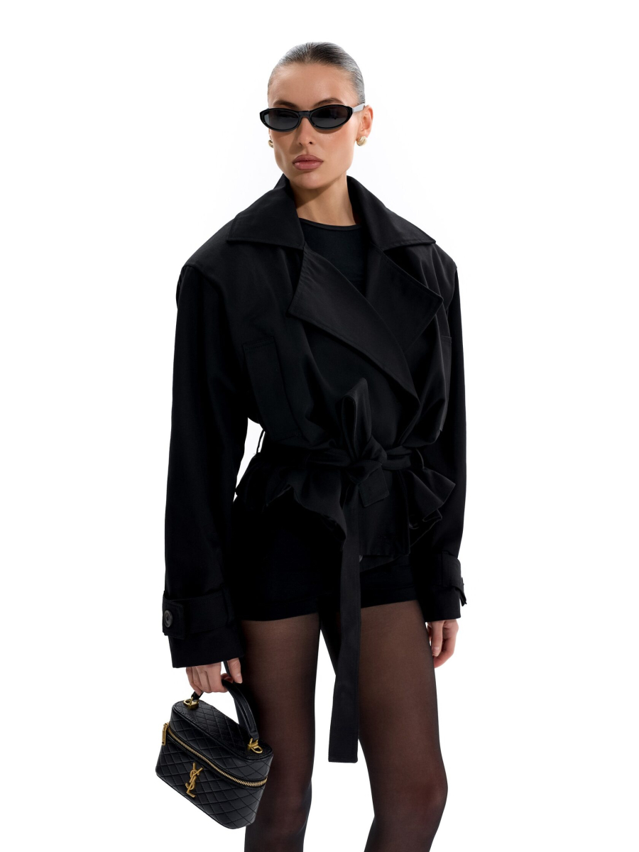 Укороченный тренч с объемными плечами ANOTHER SELECT, цвет: Черный, 00052 купить онлайн