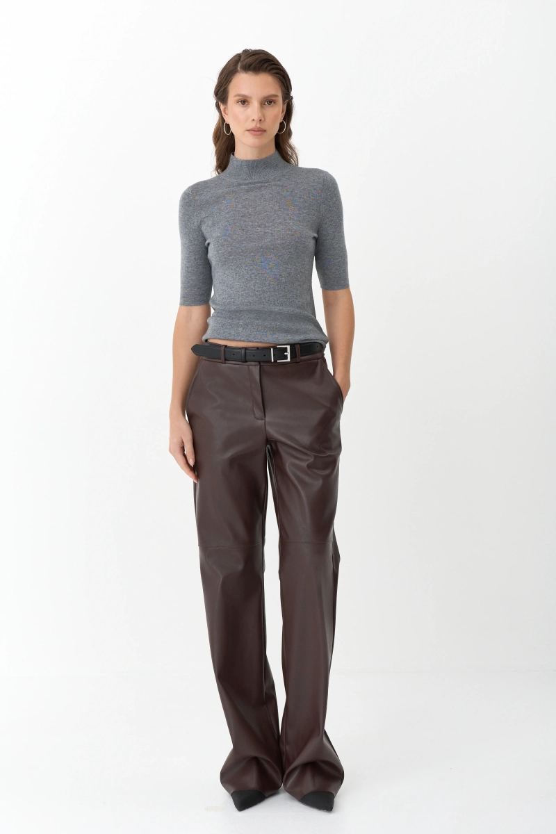 Топ с воротником стойка из мериноса Ricoco, цвет: серый, 5066/4 купить онлайн