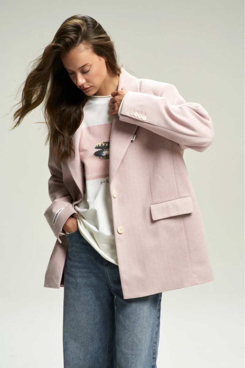 Пальто-жакет "Ёлочка" Pink Erist store, цвет: розовый, НФ-00001658 купить онлайн