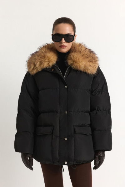 Пуховик с меховым воротником TOPTOP, цвет: Черный, TT.142.18244.900 купить онлайн