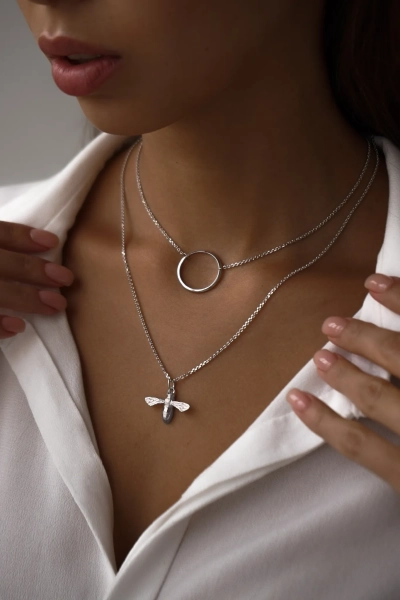 Серебряное колье на цепочке с кольцом SBLESKOM, цвет: серебро, 10491 купить онлайн