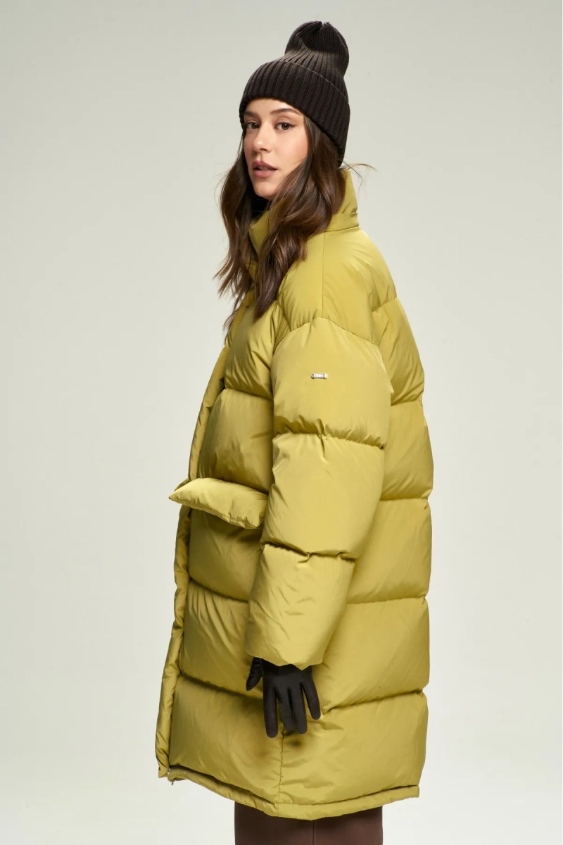 Пуховик удлиненный Olive Erist store, цвет: оливковый, НФ-00002829 купить онлайн