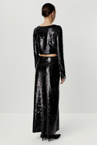 Юбка макси из ткани с пайетками Charmstore, цвет: Черный, 116-28326-880 купить онлайн