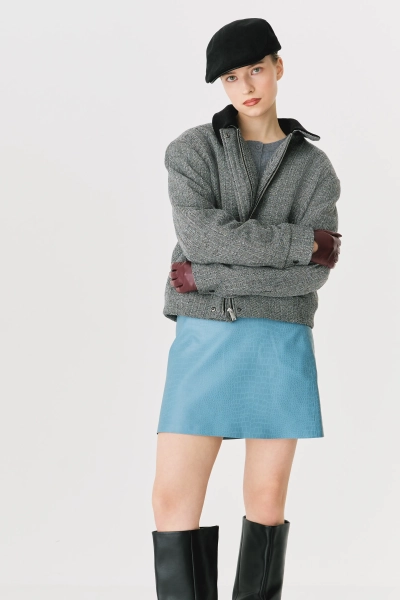 Юбка мини из экокожи с тиснением Ricoco, цвет: синий, 7050u/1 купить онлайн