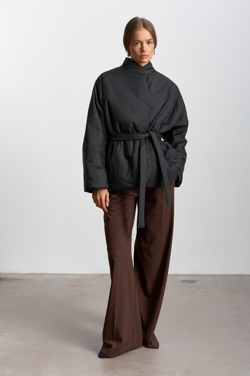 Куртка с цельнокроеным рукавом с поясом Ricoco, цвет: Черный, 3052/1 купить онлайн