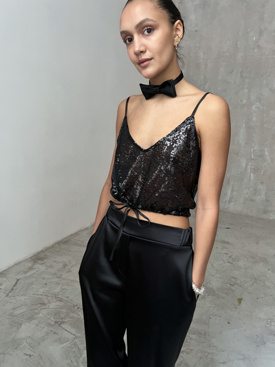 Топ со шнурком пайетки Anmuse, цвет: Черный, TP22W29-BLC купить онлайн